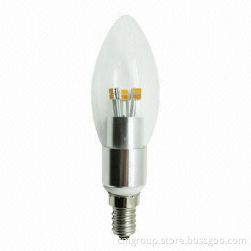 5W E14 LED candle lamp, 2,300K, 360 degrees beam angle, clear cover, high lumen, CE/RoHS